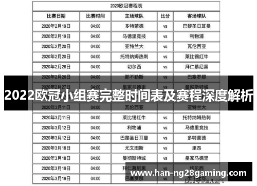2022欧冠小组赛完整时间表及赛程深度解析