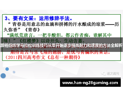跟杨绍辉学马拉松训练技巧从零开始逐步提高耐力和速度的方法全解析