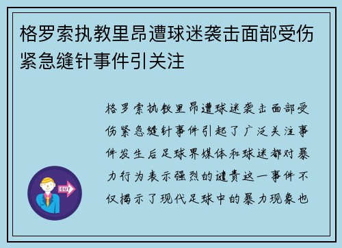 格罗索执教里昂遭球迷袭击面部受伤紧急缝针事件引关注